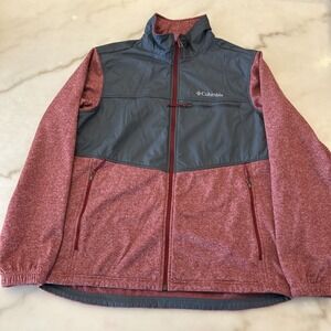 Columbia Mens Size Large Full Zip Up Fleece/nylon Jacket Gray Red W/3 Pockets